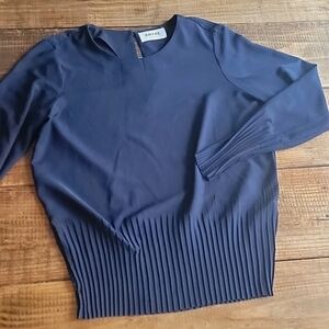 AWARE by Vero Moda Navy blouse pleated long sleeves classic sz M